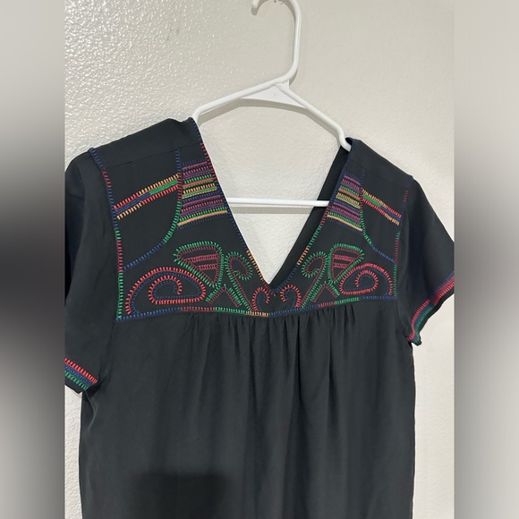 NWT Madewell Silk Embroidered Colorful Stitch Cap Sleeve Mini Dress Black - M - Picture 8 of 9